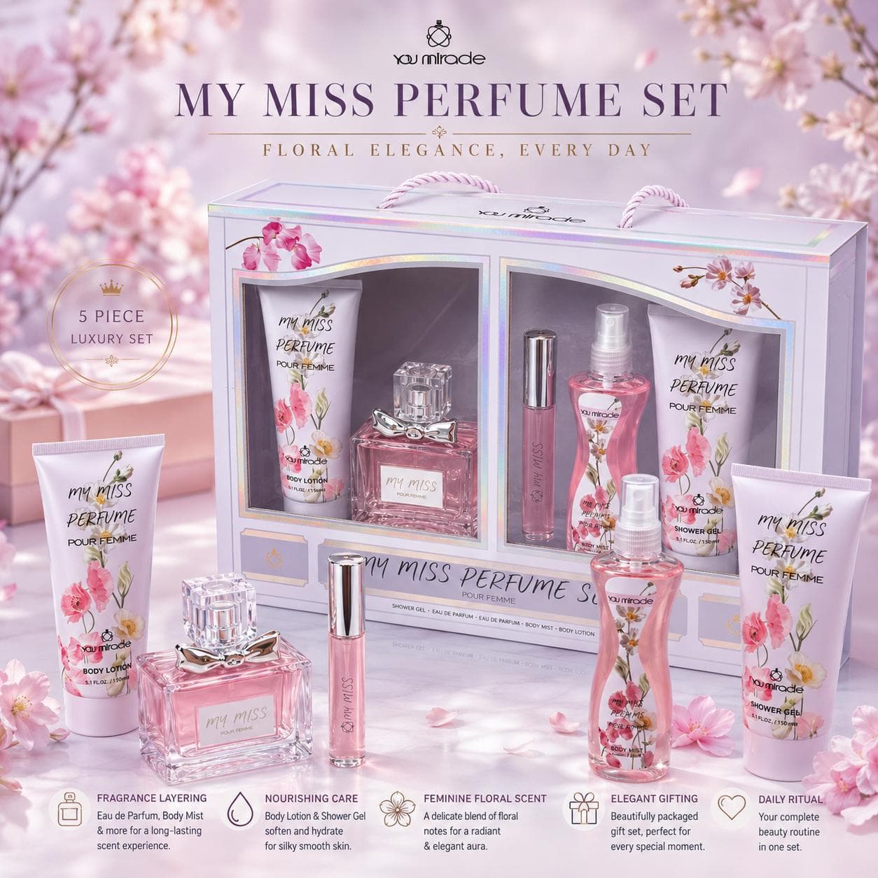 YOU MIRACLE YM7867 Fragrance gift set — white floral box