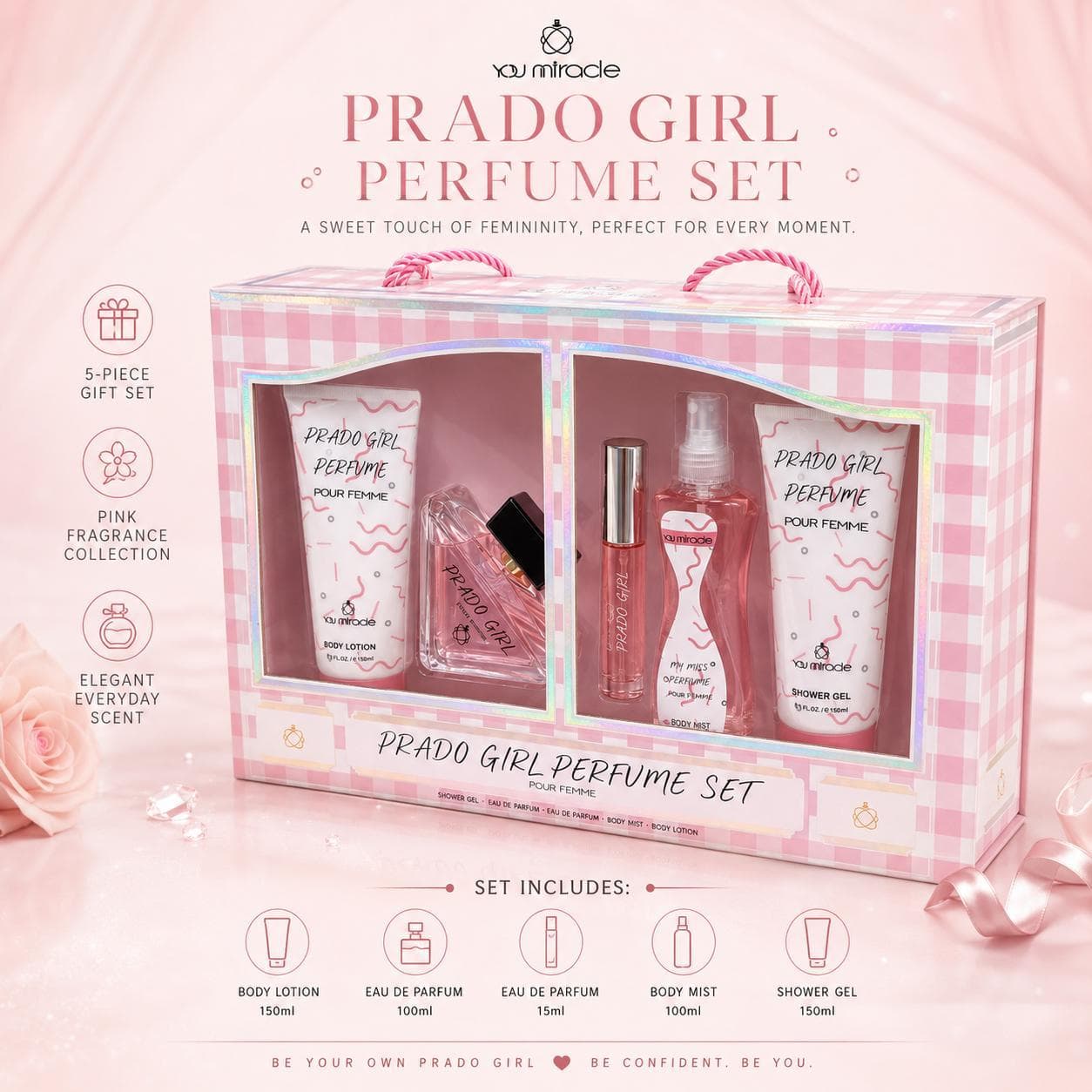 YOU MIRACLE YM7868 Fragrance gift set — pink gingham box