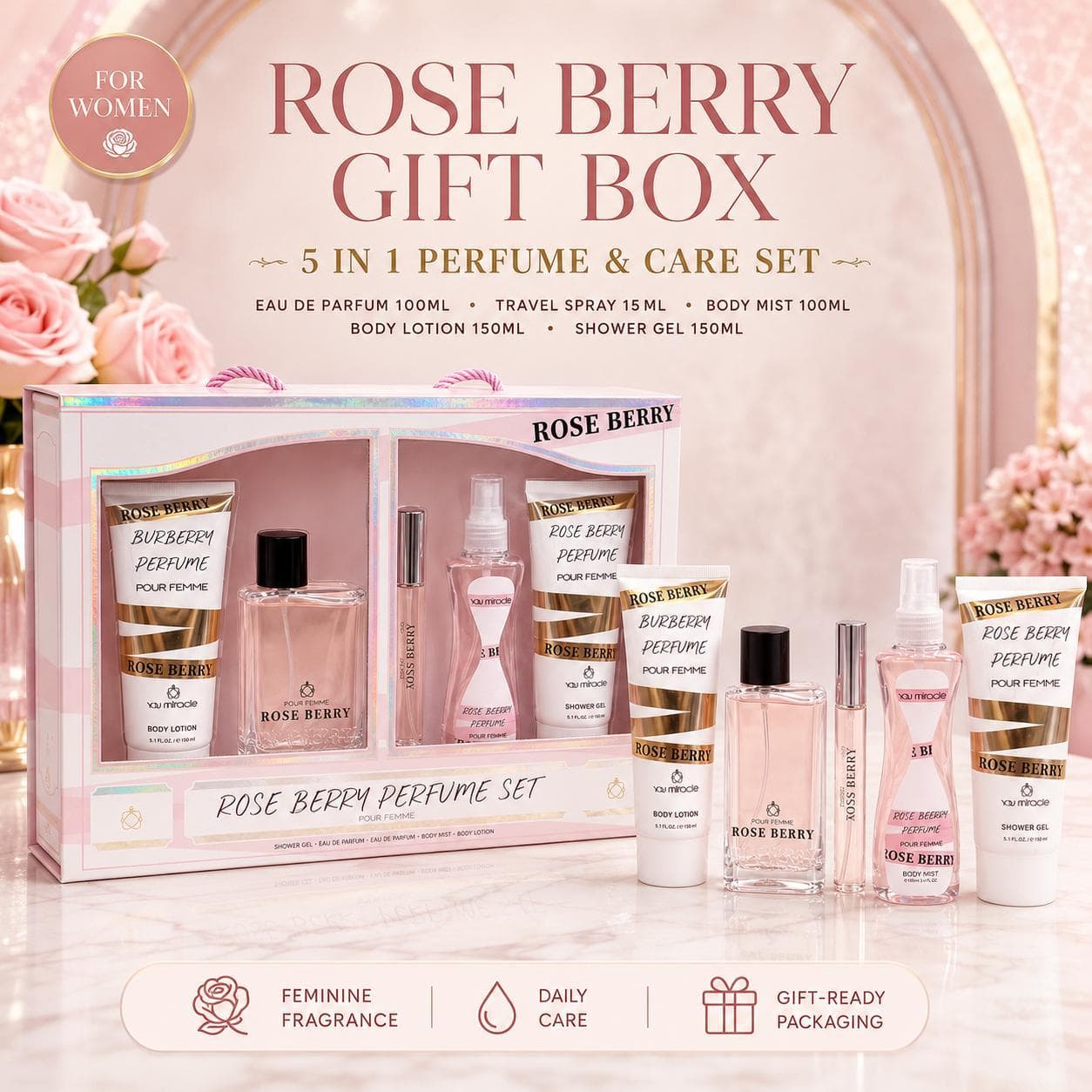YOU MIRACLE YM7869 Fragrance gift set — pink and white box