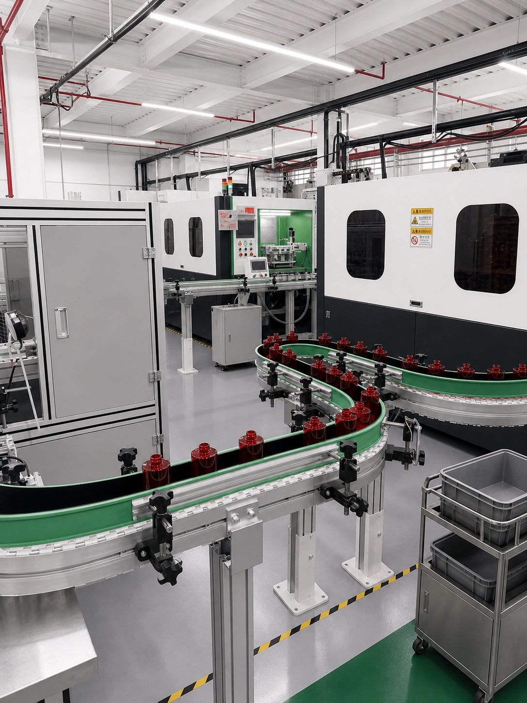 Continuous bottle conveyance and equipment integration